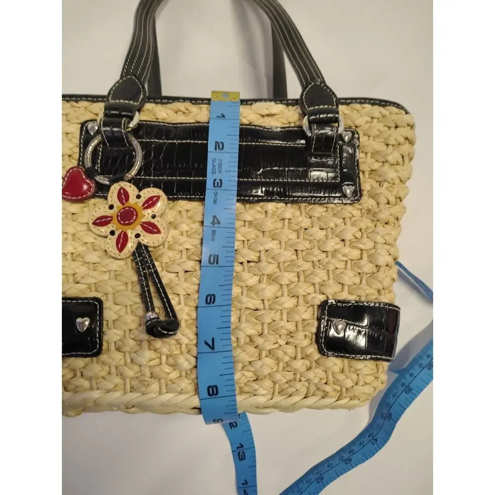 Brighton Straw & Leather Purse Handbag Shoulder Hearts Red Black Tan Summer Boho - Picture 4 of 16